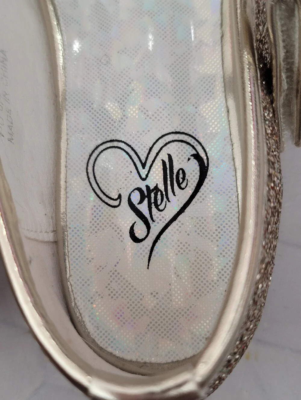 Girls 12 Gold Glitter Metallic Shimmer Wedding‎ Shoes Party Formal Bow Stelle